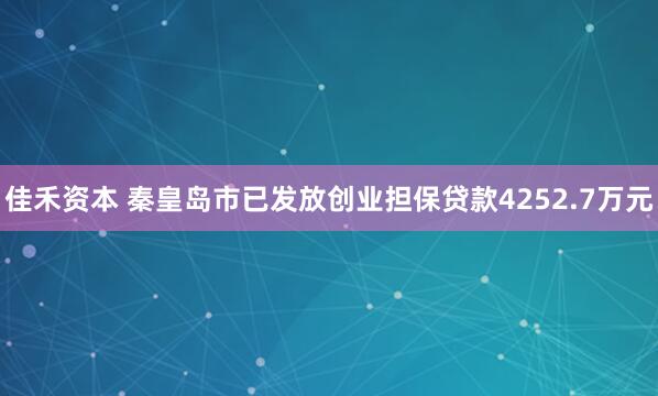 佳禾资本 秦皇岛市已发放创业担保贷款4252.7万元