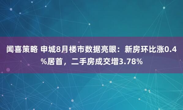 闻喜策略 申城8月楼市数据亮眼：新房环比涨0.4%居首，二手房成交增3.78%